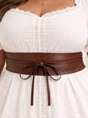 Plus Faux leather dark brown corset wide waist Belt Classic Western wrap obi